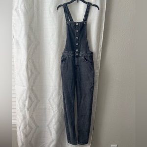 Dark grey jean overalls for youth.